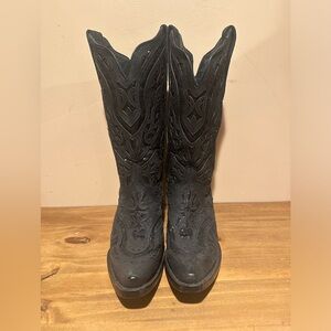 Black Snip Toe Cowgirl Boots with Sequin Detail